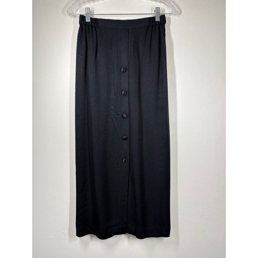 Vintage Black Column Maxi Skirt 10 Button Front Elastic Waist 90s Career Gothic
